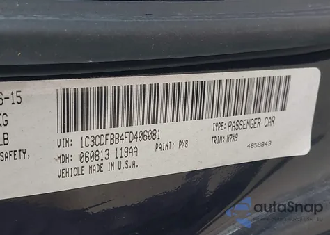 2015 Dodge Dart Sxt из США, поврежденный, VIN 1C3CDFBB4FD406081